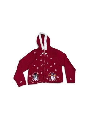 Vintage Lemon Grass Let It Snow Snowman Hooded Christmas Sweater XL